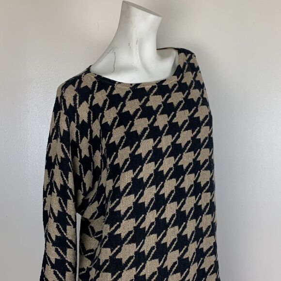 J.Jill tunic sweater shirt top size medium houndstooth pattern tan black M JJill - Picture 4 of 9